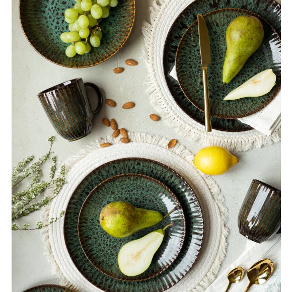 LUBIANA STONEWARE COSMOS ZIELONY | Serwis obiadowy 48 elementów dla 12 osób | odcienie zieleni | ceramika