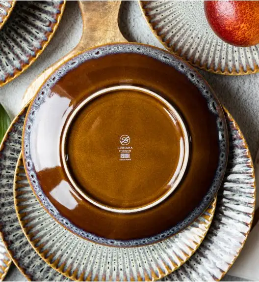 LUBIANA STONEWARE CERAMIKA / METEOR DESERT / Serwis obiadowy 54 elementy dla 18 osób / odcień piaskowo-niebieski