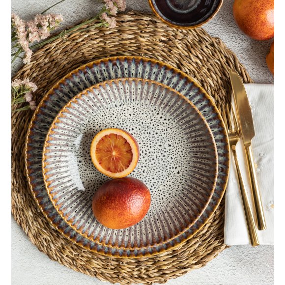 LUBIANA STONEWARE CERAMIKA / METEOR DESERT / Serwis obiadowy 54 elementy dla 18 osób / odcień piaskowo-niebieski