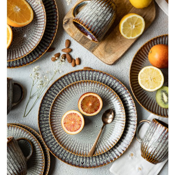 LUBIANA STONEWARE CERAMIKA / METEOR DESERT / Serwis obiadowy 72 elementy dla 24 osób / odcień piaskowo-niebieski