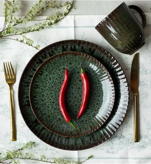 LUBIANA STONEWARE COSMOS ZIELONY / Talerz deserowy 20,5 cm / odcień zieleni