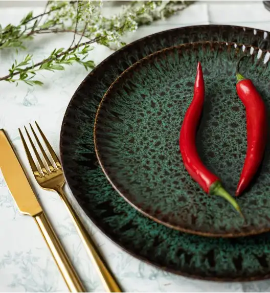 LUBIANA STONEWARE COSMOS ZIELONY / Talerz deserowy 20,5 cm / odcień zieleni