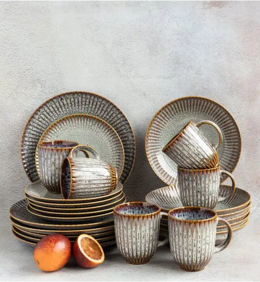 LUBIANA STONEWARE CERAMIKA / METEOR DESERT / Serwis obiadowy 24 elementy dla 6 osób / odcień piaskowo-niebieski