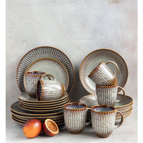 LUBIANA STONEWARE CERAMIKA / METEOR DESERT / Serwis obiadowy 24 elementy dla 6 osób / odcień piaskowo-niebieski