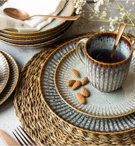 LUBIANA STONEWARE CERAMIKA / METEOR DESERT / Serwis obiadowy 48 elementów dla 12 osób / odcień piaskowo-niebieski