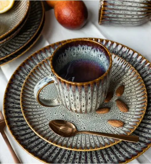 LUBIANA STONEWARE CERAMIKA / METEOR DESERT / Serwis obiadowy 48 elementów dla 12 osób / odcień piaskowo-niebieski