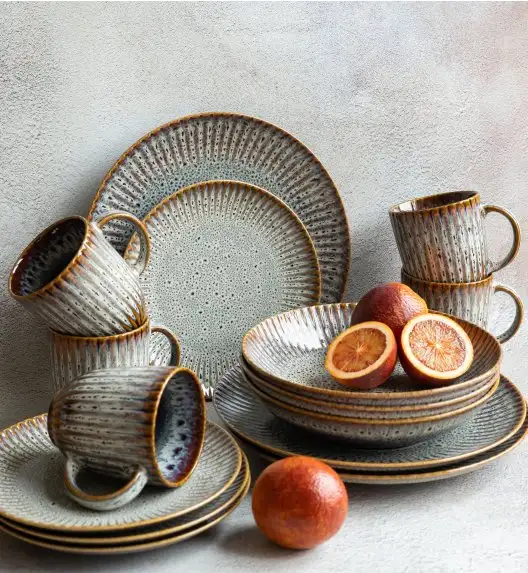 LUBIANA STONEWARE CERAMIKA / METEOR DESERT / Serwis obiadowy 48 elementów dla 12 osób / odcień piaskowo-niebieski
