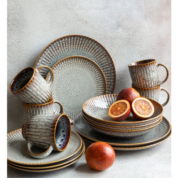 LUBIANA STONEWARE CERAMIKA / METEOR DESERT / Serwis obiadowy 48 elementów dla 12 osób / odcień piaskowo-niebieski