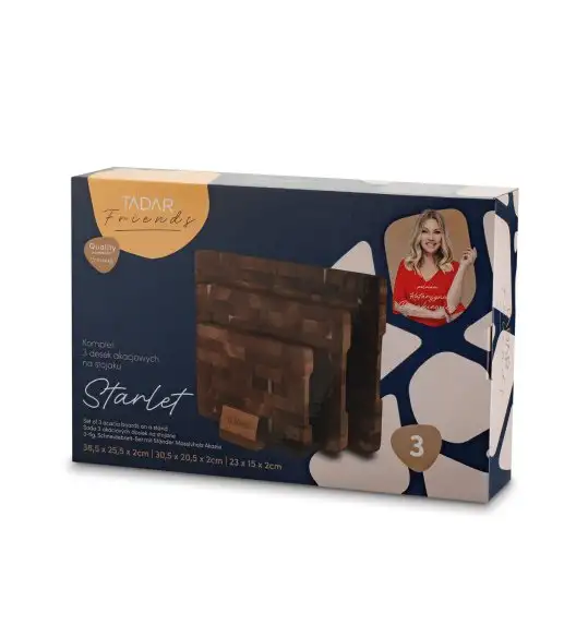 STARKE PRO STARLET KPL.3 DESEK AKACJOWYCH NA STOJAKU 38,5X25,5X2CM/30,5X20,5X2CM/23X15X2CM