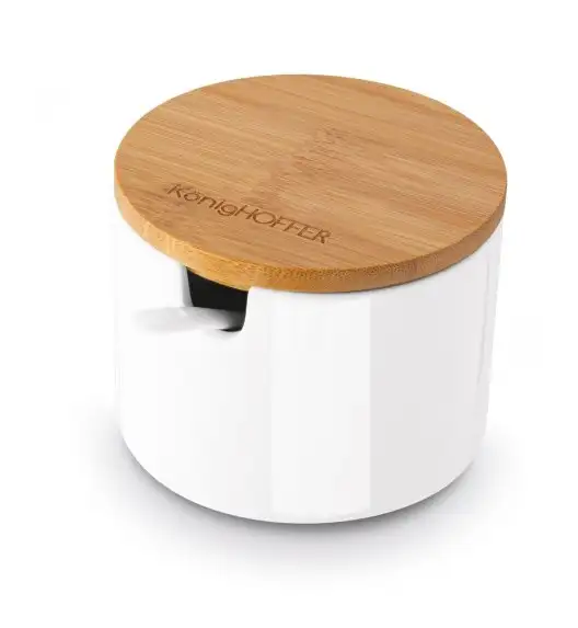 KONIGHOFFER NBC CUKIERNICA/POJEMNIK Z BAMBUSOWĄ POKRYWĄ 10X7CM BIAŁA+ ŁYŻECZKA