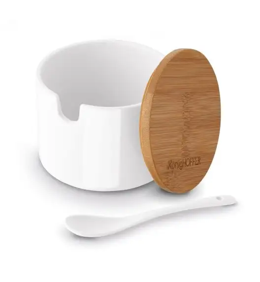 KONIGHOFFER NBC CUKIERNICA/POJEMNIK Z BAMBUSOWĄ POKRYWĄ 10X7CM BIAŁA+ ŁYŻECZKA