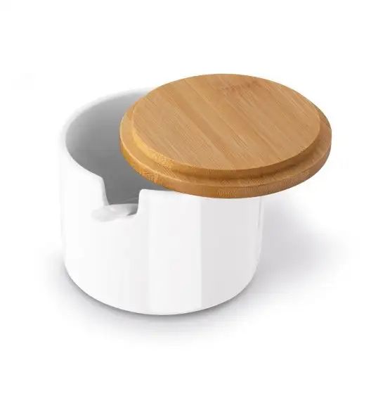 KONIGHOFFER NBC CUKIERNICA/POJEMNIK Z BAMBUSOWĄ POKRYWĄ 10X7CM BIAŁA+ ŁYŻECZKA