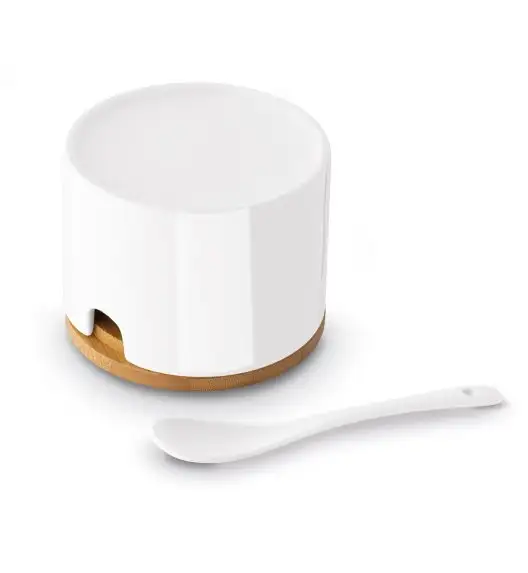 KONIGHOFFER NBC CUKIERNICA/POJEMNIK Z BAMBUSOWĄ POKRYWĄ 10X7CM BIAŁA+ ŁYŻECZKA