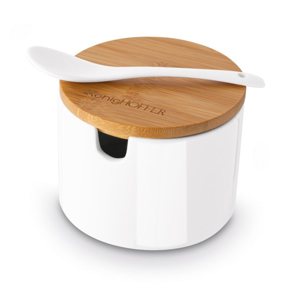 KONIGHOFFER NBC CUKIERNICA/POJEMNIK Z BAMBUSOWĄ POKRYWĄ 10X7CM BIAŁA+ ŁYŻECZKA