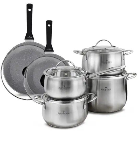 ZWIEGER PRACTI PLUS Komplet Garnki z pokrywkami 8 el + Patelnie 20 28 cm + pokrywki TADAR
