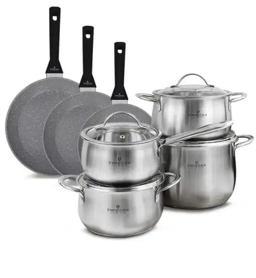 ZWIEGER PRACTI PLUS Komplet Garnki z pokrywkami 8 el + Patelnie 20 24 28 cm