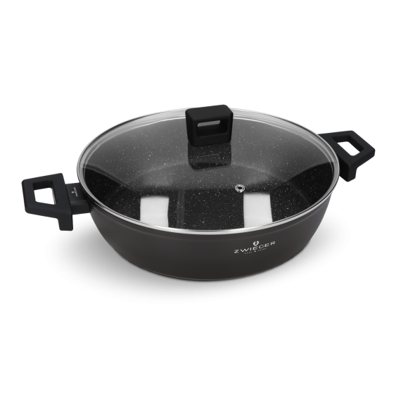 ZWIEGER FORTE Garnek płaski 3,8 L z pokrywką 28 cm / czarny / aluminium