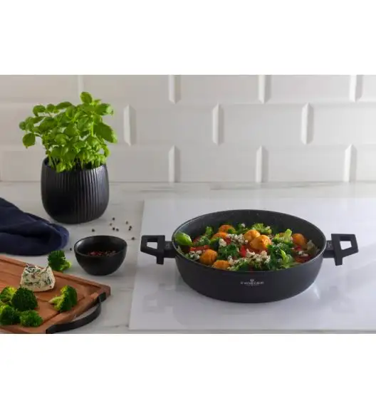ZWIEGER FORTE Garnek płaski 3,8 L z pokrywką 28 cm / czarny / aluminium