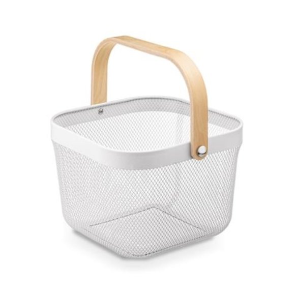 TADAR KOSZYK Z DREWNIANĄ RĄCZKĄ KWADRATOWY 25X25X17CM BIAŁY