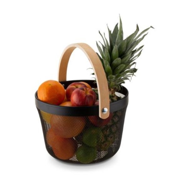 TADAR KOSZYK Z DREWNIANĄ RĄCZKĄ OKRĄGŁY 26X26X18CM CZARNY