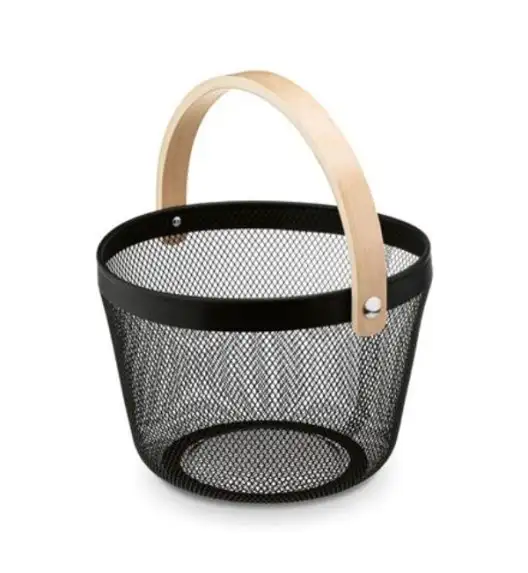 TADAR KOSZYK Z DREWNIANĄ RĄCZKĄ OKRĄGŁY 26X26X18CM CZARNY