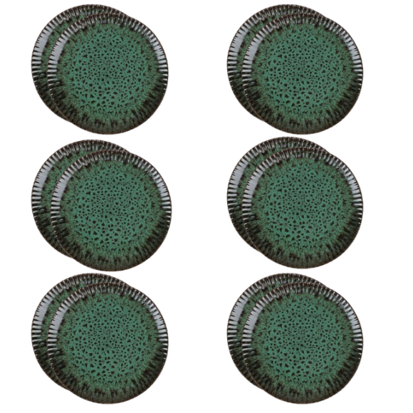 LUBIANA STONEWARE COSMOS ZIELONY / 12x Talerz deserowy 20,5 cm / odcień zieleni