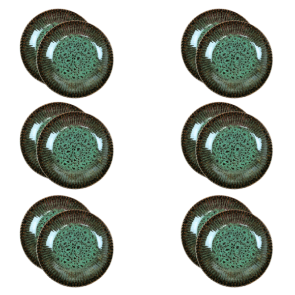 LUBIANA STONEWARE COSMOS ZIELONY / 12x Talerz głęboki 22 cm / odcień zieleni