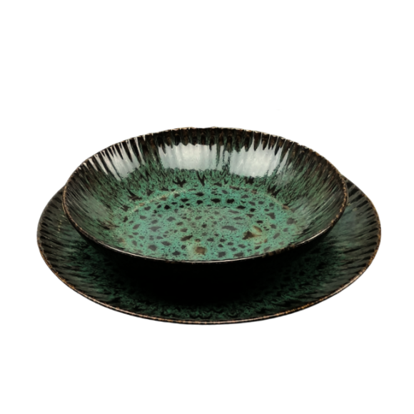 LUBIANA STONEWARE JADE ZIELONY / 12x Talerz głęboki 22 cm / odcień zieleni