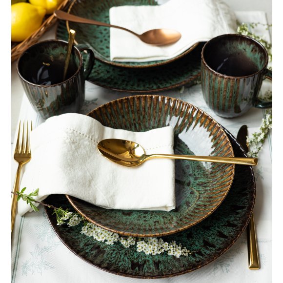 LUBIANA STONEWARE JADE ZIELONY / 12x Talerz głęboki 22 cm / odcień zieleni