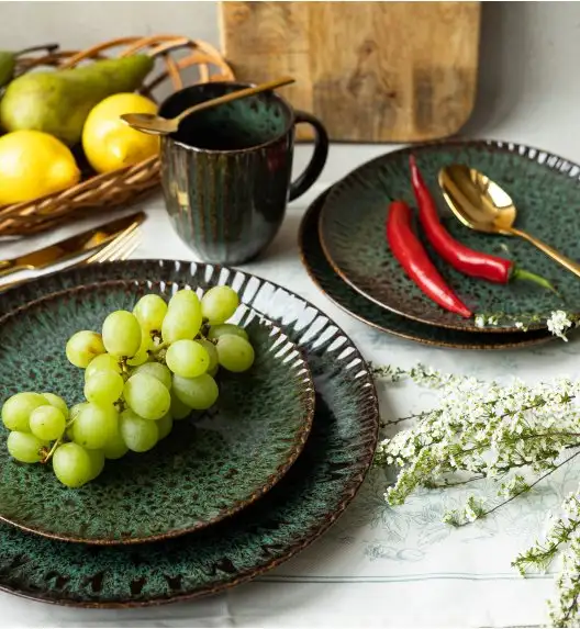 LUBIANA STONEWARE COSMOS ZIELONY / 6x Talerz obiadowy 27 cm / odcień zieleni