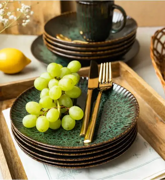 LUBIANA STONEWARE COSMOS ZIELONY / 6x Talerz obiadowy 27 cm / odcień zieleni