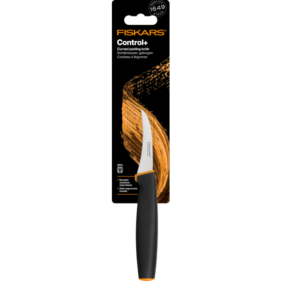 FISKARS CONTROL+ Nóż do obierania z wygiętym ostrzem 7 cm / japońska stal nierdzewna