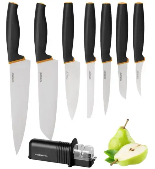 FISKARS CONTROL+ Komplet 7 noży + ostrzałka ceramiczna Roll-Sharp™ / japońska stal nierdzewna