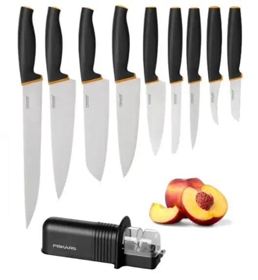 FISKARS CONTROL+ Komplet 9 noży + ostrzałka ceramiczna Roll-Sharp™ / japońska stal nierdzewna