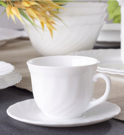 LUMINARC TRIANON Komplet 6 filiżanek 220 ml ze spodkami 14 cm| biały | szkło hartowane 