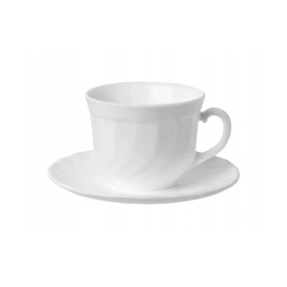 LUMINARC TRIANON Komplet 6 filiżanek 220 ml ze spodkami 14 cm| biały | szkło hartowane 