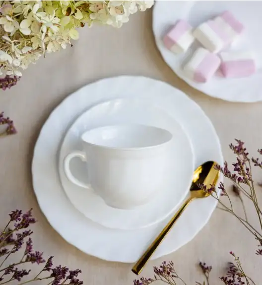 LUMINARC TRIANON Komplet 6 filiżanek 220 ml ze spodkami 14 cm| biały | szkło hartowane 