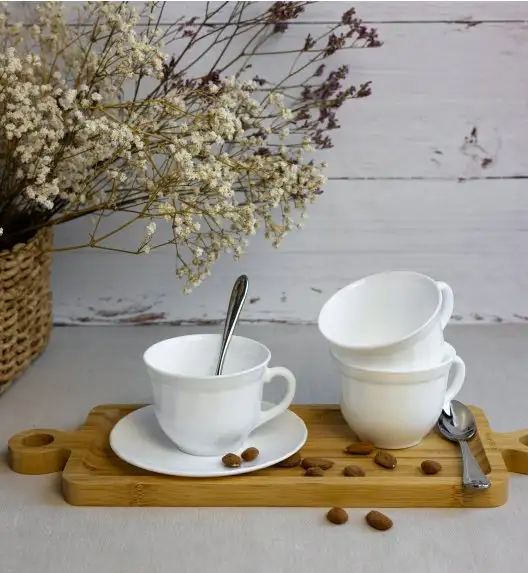 LUMINARC TRIANON Komplet 6 filiżanek 220 ml ze spodkami 14 cm| biały | szkło hartowane 