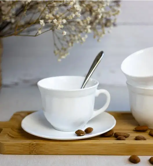 LUMINARC TRIANON Komplet 6 filiżanek 220 ml ze spodkami 14 cm| biały | szkło hartowane 