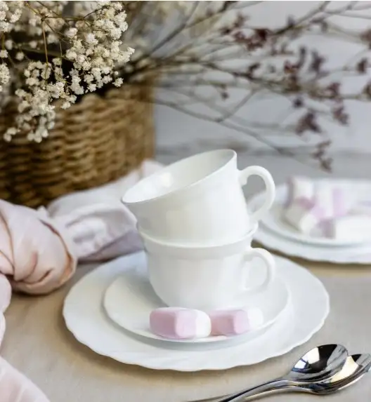 LUMINARC TRIANON Komplet 6 filiżanek 220 ml ze spodkami 14 cm| biały | szkło hartowane 