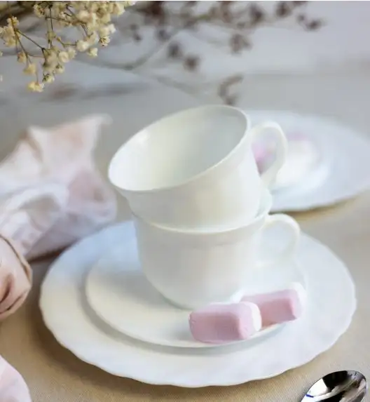 LUMINARC TRIANON Komplet 12 filiżanek 220 ml ze spodkami 14 cm| biały | szkło hartowane 