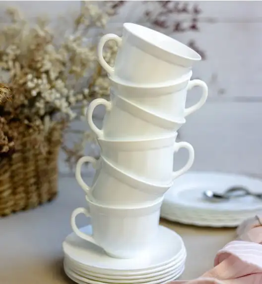 LUMINARC TRIANON Komplet 12 filiżanek 220 ml ze spodkami 14 cm| biały | szkło hartowane 