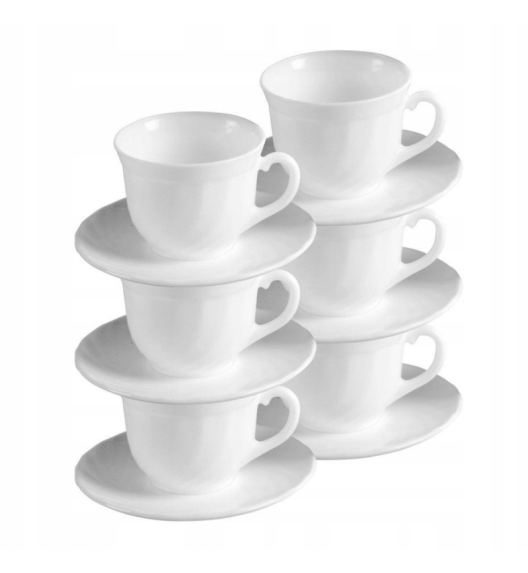 LUMINARC TRIANON Komplet 12 filiżanek 220 ml ze spodkami 14 cm| biały | szkło hartowane 