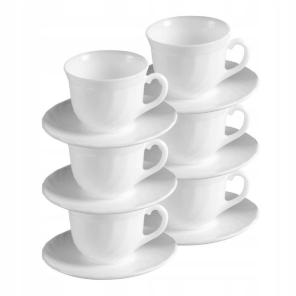 LUMINARC TRIANON Komplet 12 filiżanek 220 ml ze spodkami 14 cm| biały | szkło hartowane 