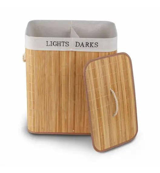 TADAR Kosz na pranie XXL duży / dwie komory / bambusowy