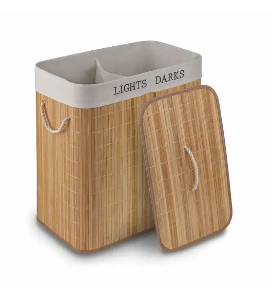 TADAR Kosz na pranie XXL duży / dwie komory / bambusowy