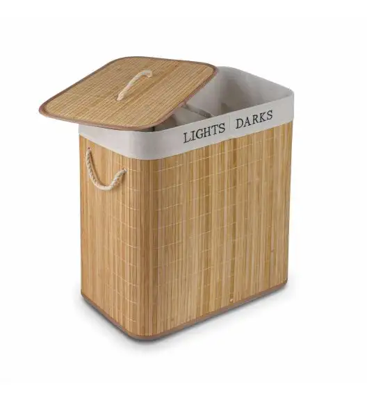TADAR Kosz na pranie XXL duży / dwie komory / bambusowy