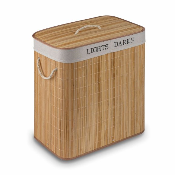TADAR Kosz na pranie XXL duży / dwie komory / bambusowy