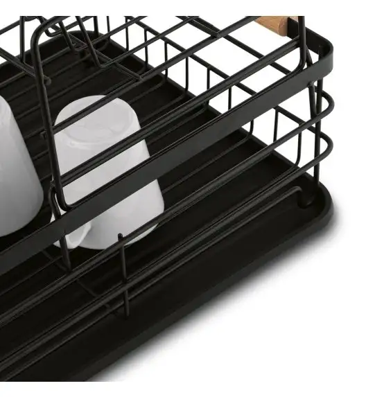 TADAR SUSZARKA DO NACZYŃ 2-POZIOMOWA Z PLAST. OCIEK. I TACA CZARNA 43X32X27CM + DREWNIANE UCHWYTY