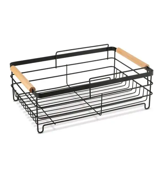 TADAR SUSZARKA DO NACZYŃ 2-POZIOMOWA Z PLAST. OCIEK. I TACA CZARNA 43X32X27CM + DREWNIANE UCHWYTY